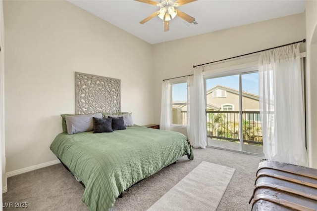 1101 Elation Ln Unit 2, Henderson, NV 89002 - carpeted bedroom with access to exterior, baseboards, and ceiling fan