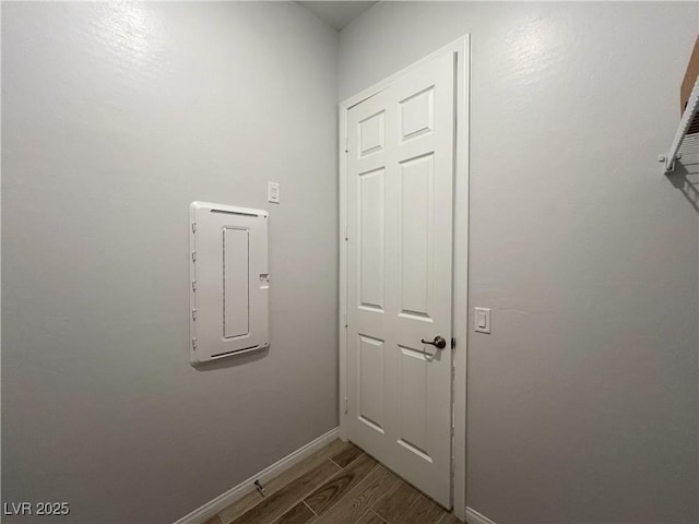 12565 Huckleberry Oak Ave, Las Vegas, NV 89138 - doorway with dark wood-type flooring, baseboards, and electric panel