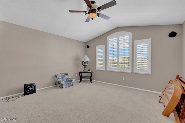 9017 Cotton Rose Way, Las Vegas, NV 89134 - unfurnished room with vaulted ceiling, a ceiling fan, baseboards, and carpet