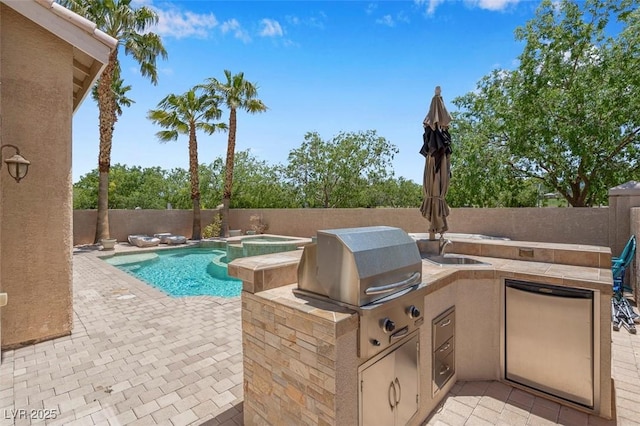 9017 Cotton Rose Way, Las Vegas, NV 89134 - view of swimming pool with a fenced backyard, a patio, and a pool with connected hot tub