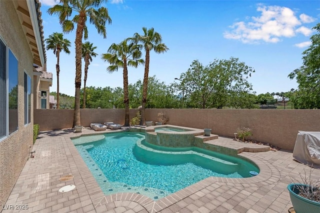 9017 Cotton Rose Way, Las Vegas, NV 89134 - view of swimming pool featuring a fenced backyard, a patio area, and a pool with connected hot tub