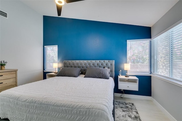 8150 Beaverbrook Way, Las Vegas, NV 89123 - bedroom with lofted ceiling, baseboards, wood finished floors, and ceiling fan