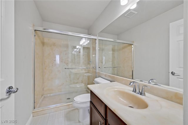 6507 Creekside Cellars Ct, Las Vegas, NV 89139 - bathroom featuring toilet, vanity, and a shower stall