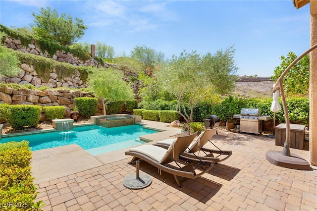 900 Cantura Mills Rd, Henderson, NV 89052 - view of swimming pool featuring a patio area, a grill, and a pool with connected hot tub