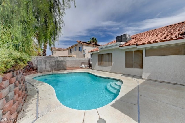 1523 Silver Point Ave, Las Vegas, NV 89123 - view of swimming pool with a fenced backyard, a patio area, and central AC unit
