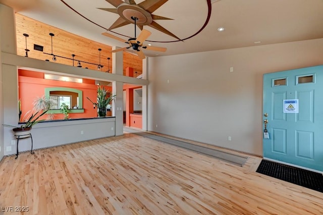 1523 Silver Point Ave, Las Vegas, NV 89123 - foyer entrance with a ceiling fan, wood finished floors, recessed lighting, and a towering ceiling