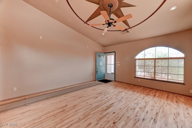1523 Silver Point Ave, Las Vegas, NV 89123 - unfurnished room with ceiling fan, light wood-type flooring, recessed lighting, and high vaulted ceiling