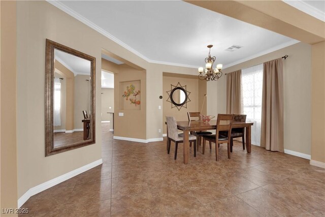 1808 Peyton Stewart Ct, North Las Vegas, NV 89086 - dining space featuring ornamental molding, a chandelier, baseboards, and tile patterned floors