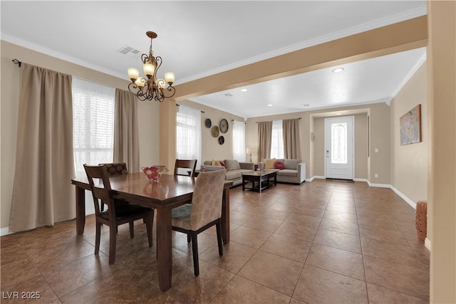 1808 Peyton Stewart Ct, North Las Vegas, NV 89086 - dining area featuring a chandelier, crown molding, baseboards, and tile patterned floors