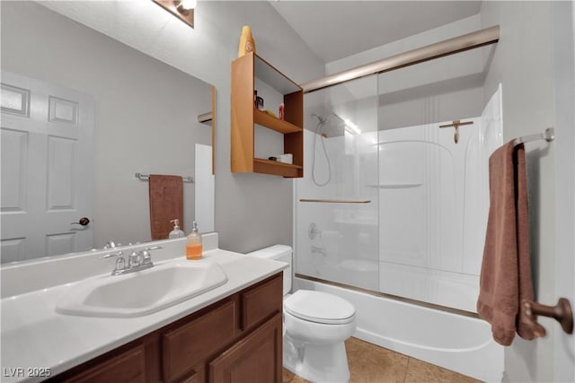 1808 Peyton Stewart Ct, North Las Vegas, NV 89086 - bathroom with vanity, toilet, shower / bath combination with glass door, and tile patterned flooring