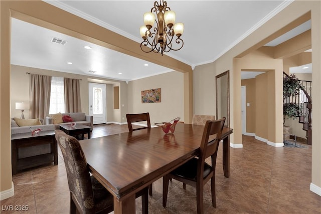 1808 Peyton Stewart Ct, North Las Vegas, NV 89086 - tiled dining room with ornamental molding, a chandelier, baseboards, and recessed lighting