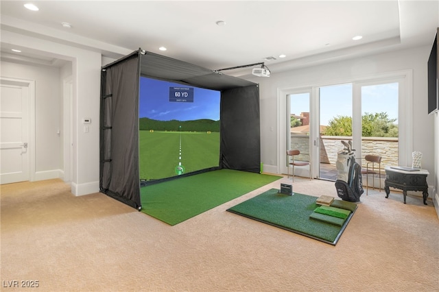 11 Misty Peaks Ct, Las Vegas, NV 89135 - playroom with golf simulator, carpet, recessed lighting, and baseboards