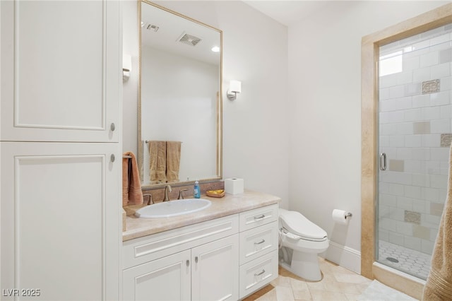 11 Misty Peaks Ct, Las Vegas, NV 89135 - full bathroom with a stall shower, vanity, toilet, and tile patterned flooring