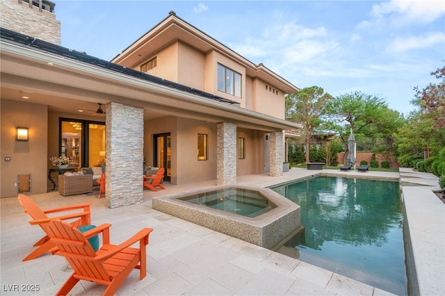 11 Misty Peaks Ct, Las Vegas, NV 89135 - view of pool with a patio area, ceiling fan, a pool with connected hot tub, and an outdoor hangout area