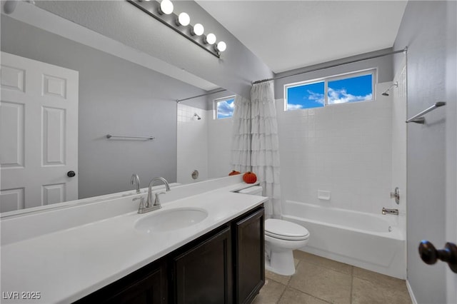1335 Passiflora Dr, Henderson, NV 89002 - bathroom featuring vanity, shower / bath combination with curtain, toilet, and tile patterned flooring