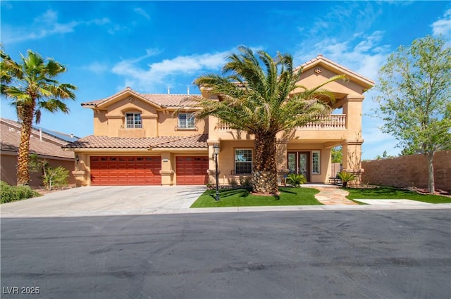 10798 Tapestry Winds St, Las Vegas, NV 89141 - mediterranean / spanish home featuring stucco siding, driveway, a garage, and a tile roof