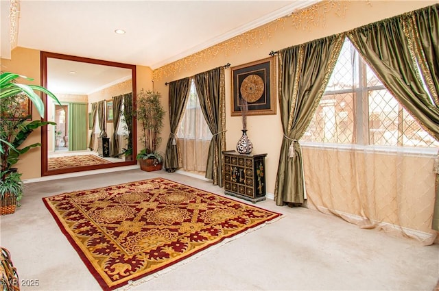 10798 Tapestry Winds St, Las Vegas, NV 89141 - entryway with carpet, ornamental molding, baseboards, and recessed lighting
