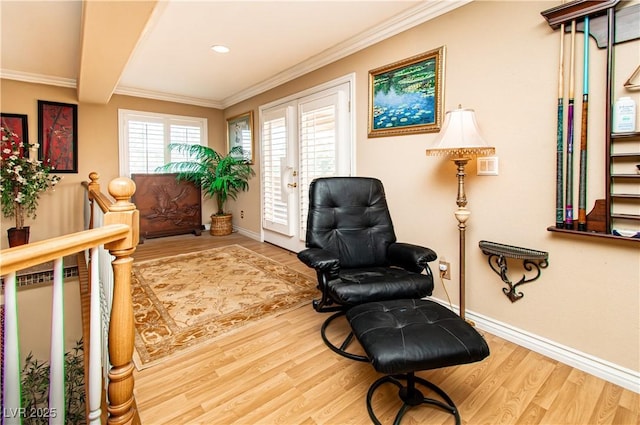 10798 Tapestry Winds St, Las Vegas, NV 89141 - living area with wood finished floors, baseboards, and crown molding