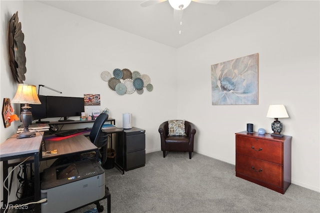 10951 Stone Crossing Ave, Las Vegas, NV 89166 - home office with carpet flooring, a ceiling fan, and baseboards