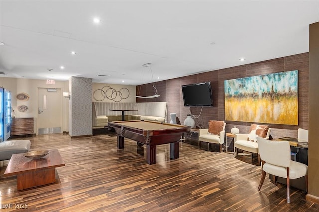 8255 Las Vegas Blvd Unit 117, Las Vegas, NV 89123 - recreation room with wood finished floors, billiards, recessed lighting, and an accent wall