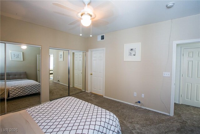 4655 Gold Dust Ave Unit 206, Las Vegas, NV 89120 - bedroom featuring carpet, two closets, baseboards, and a ceiling fan