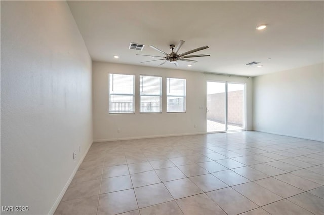 5398 Robinera Ct, Las Vegas, NV 89166 - unfurnished room with a ceiling fan, light tile patterned floors, recessed lighting, and baseboards