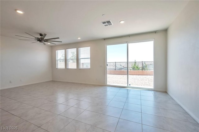 5398 Robinera Ct, Las Vegas, NV 89166 - empty room featuring light tile patterned floors, a ceiling fan, baseboards, and recessed lighting