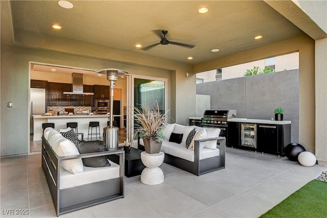10228 Shell Star Ave, Las Vegas, NV 89135 - view of patio featuring outdoor lounge area, a ceiling fan, and wine cooler