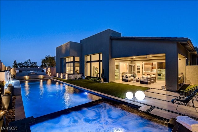 10228 Shell Star Ave, Las Vegas, NV 89135 - outdoor pool featuring an outdoor hangout area, a patio area, and an in-ground hot tub