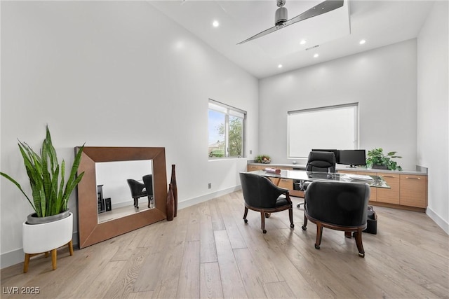 4050 N Tomsik St, Las Vegas, NV 89129 - home office featuring a towering ceiling, light wood-style flooring, baseboards, and recessed lighting
