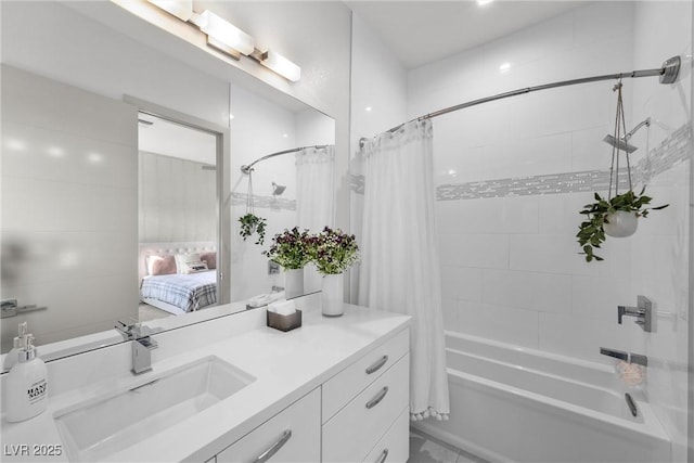 4050 N Tomsik St, Las Vegas, NV 89129 - bathroom featuring vanity, shower / bath combination with curtain, and connected bathroom