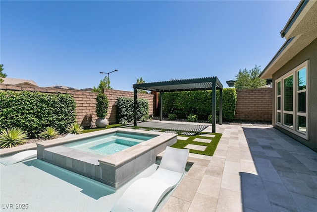 2680 Nevada Agave Ln, Las Vegas, NV 89138 - view of swimming pool with an in-ground hot tub, a pergola, a patio area, and a fenced backyard