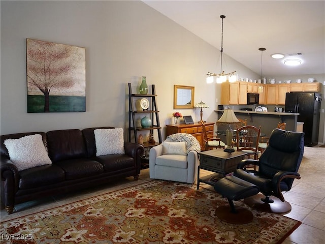9705 Templemore Ave Unit 102, Las Vegas, NV 89129 - living room with tile patterned flooring and high vaulted ceiling