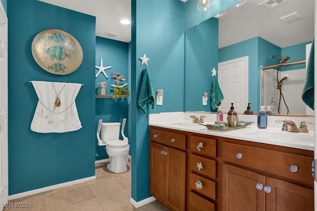 759 Star Apple Ln, Las Vegas, NV 89178 - full bath with tile patterned flooring, a shower stall, toilet, double vanity, and baseboards
