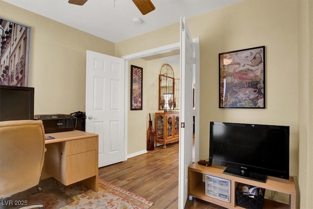 759 Star Apple Ln, Las Vegas, NV 89178 - home office featuring wood finished floors, ceiling fan, and baseboards