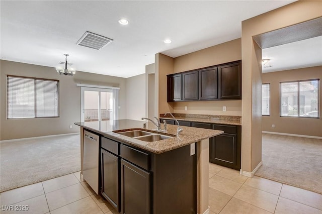 7963 Cape Brett St, Las Vegas, NV 89131 - kitchen featuring light colored carpet, a sink, dishwasher, open floor plan, and recessed lighting