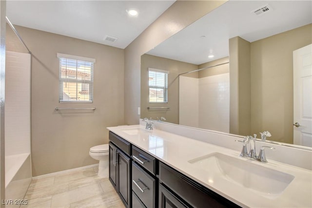 4 Lomita Heights Dr, Las Vegas, NV 89138 - full bathroom featuring toilet, double vanity, plenty of natural light, shower / bath combination, and recessed lighting