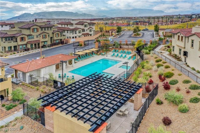 4 Lomita Heights Dr, Las Vegas, NV 89138 - community pool with a mountain view, a residential view, and a patio area