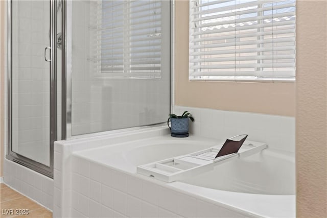 1906 Desert Sage Ave, North Las Vegas, NV 89031 - bathroom featuring a shower stall, a garden tub, and tile patterned floors