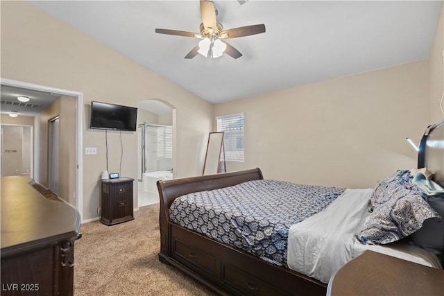 1906 Desert Sage Ave, North Las Vegas, NV 89031 - bedroom with light colored carpet, arched walkways, and a ceiling fan