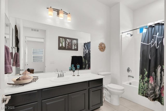 676 Otter Brook St, Henderson, NV 89011 - bathroom with vanity, toilet, shower / bath combo with shower curtain, and tile patterned floors
