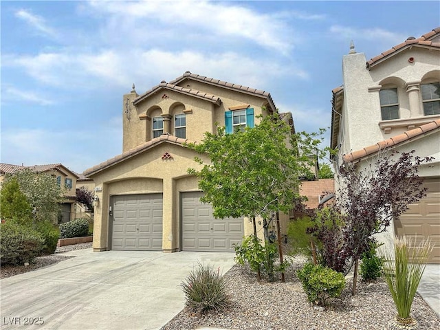 7815 Shingle Beach St, Las Vegas, NV 89166 - mediterranean / spanish house with a tiled roof, concrete driveway, stucco siding, and an attached garage