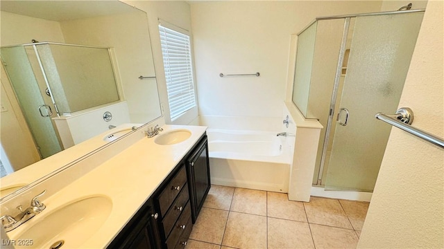 7815 Shingle Beach St, Las Vegas, NV 89166 - full bath featuring a stall shower, a garden tub, double vanity, and tile patterned floors