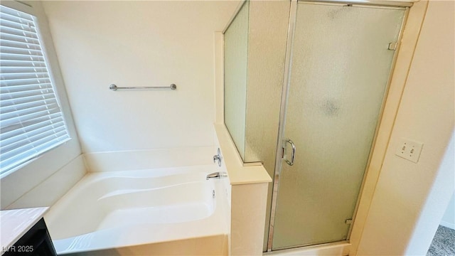 7815 Shingle Beach St, Las Vegas, NV 89166 - bathroom featuring a shower stall, a garden tub, and vanity