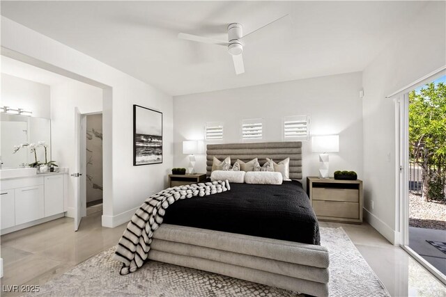 10532 Redwood Ash Ave, Las Vegas, NV 89144 - bedroom featuring access to outside, ensuite bath, and a ceiling fan