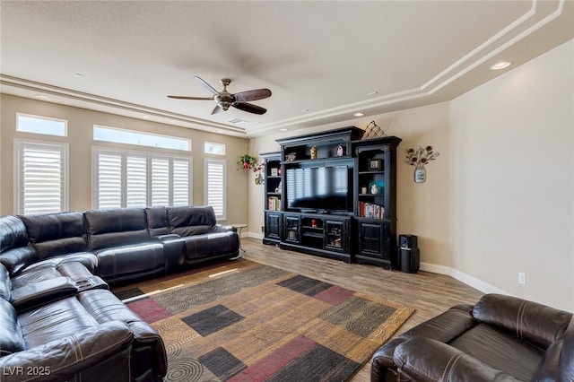 6403 Brandon Hills Ct, Las Vegas, NV 89139 - living room featuring healthy amount of natural light, ceiling fan, baseboards, and recessed lighting