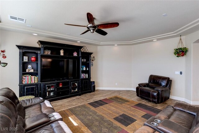 6403 Brandon Hills Ct, Las Vegas, NV 89139 - living area featuring wood finished floors, a ceiling fan, baseboards, and recessed lighting