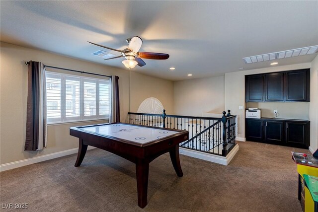 6403 Brandon Hills Ct, Las Vegas, NV 89139 - recreation room with carpet flooring, baseboards, ceiling fan, and recessed lighting