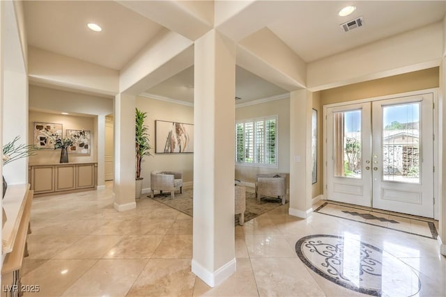 5162 Estasi St, Las Vegas, NV 89135 - foyer with french doors, ornamental molding, recessed lighting, and baseboards