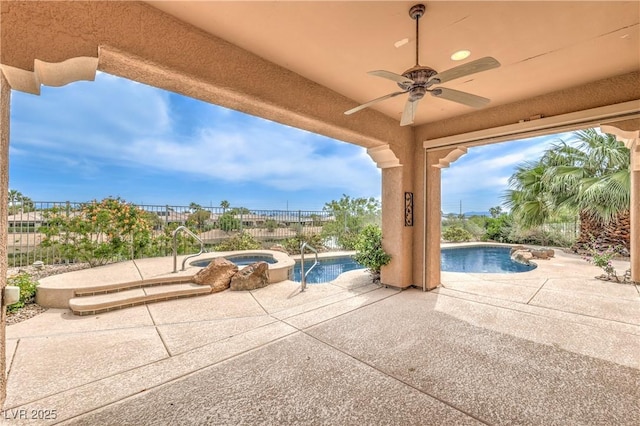 5162 Estasi St, Las Vegas, NV 89135 - view of patio / terrace featuring ceiling fan and a pool with connected hot tub